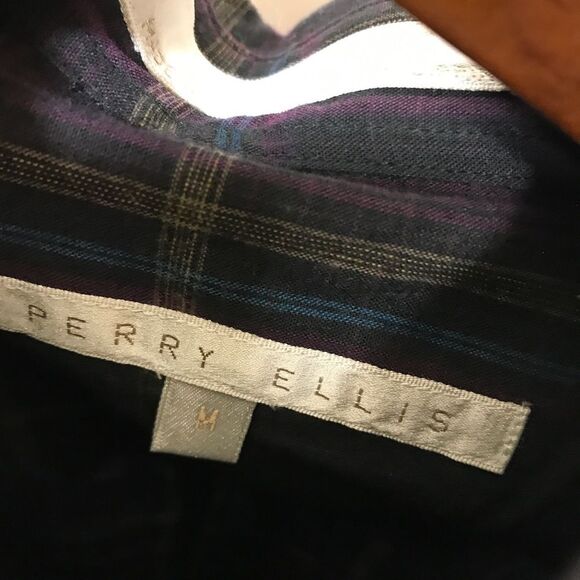Perry Ellis Men's Sz Medium Blue Plaid Long Sleeve Button Down Nwt - Picture 6 of 8